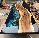 Blue Epoxy River Table | Resin Dining Top | Handmade 70 X 36 Inches