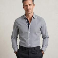 Salvatore Ferragamo Italy Striped Dress Shirt Gray/blue cotton sz Small