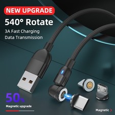 540 Cable Magnetic USB 3 in 1 Fast Charging Cable L Shape  Straight
