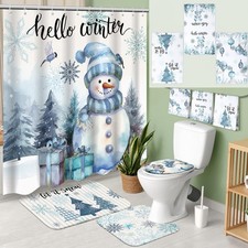 7 Pcs Christmas Shower Curtain Set Merry Christmas Bathroom Curtain Non Slip ...