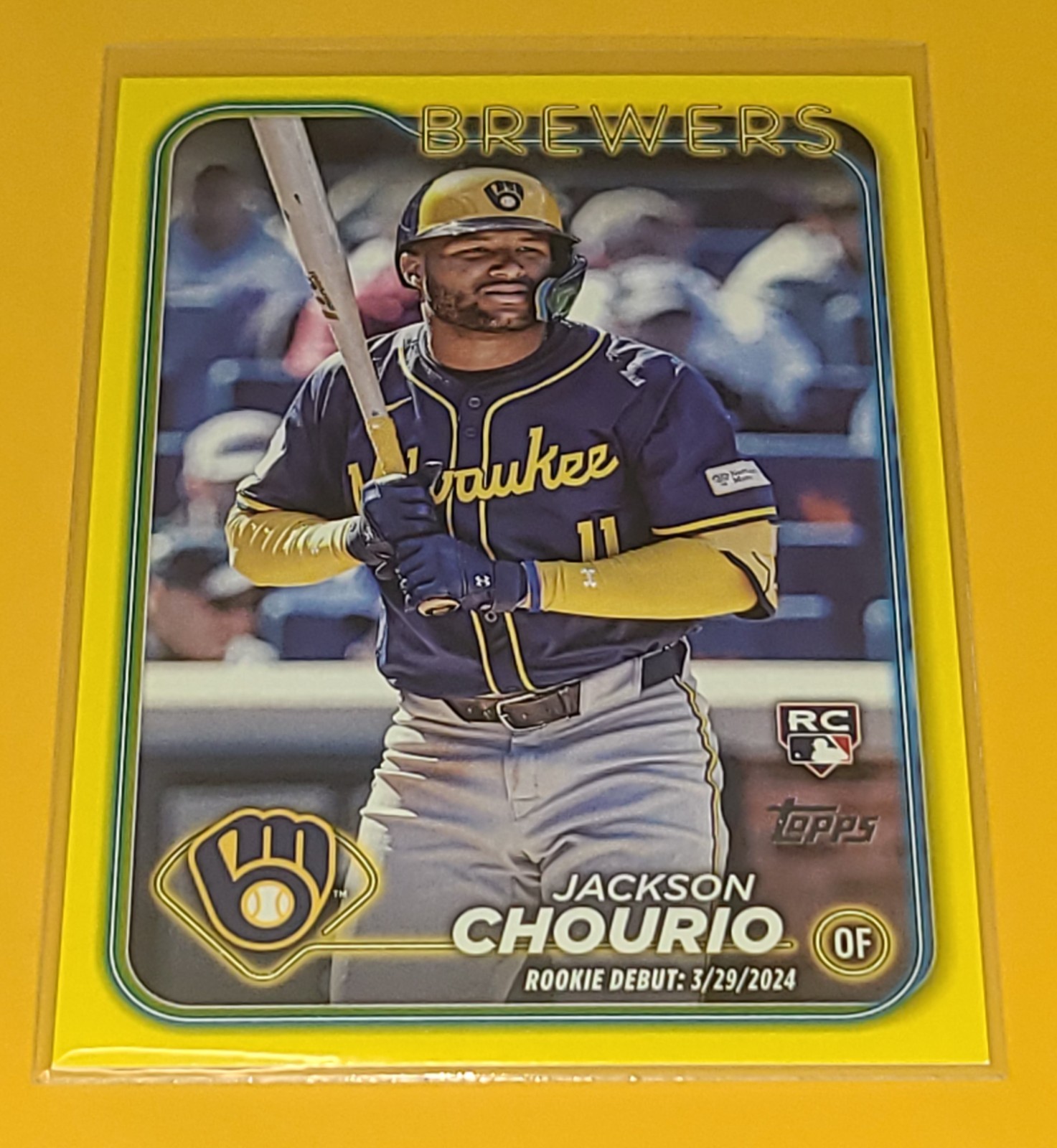 BREWERS JACKSON CHOURIO 2024 TOPPS UPDATE YELLOW ROOKIE DEBUT #US155 RC