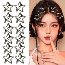 Silver Star Metal Snap Hair Clips Y2K Barrettes Hairpins for Women Girls Set USA
