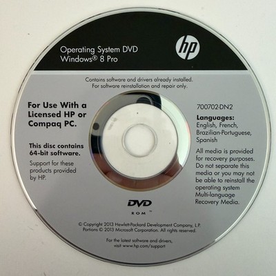 Operating System Windows 8 Pro HP Compaq DVD Recovery Repair Cd 700702-DN2 Disc