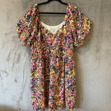 Cottagecore Floral Stretch Puffy Sleeve Feminine Dress Sz XL