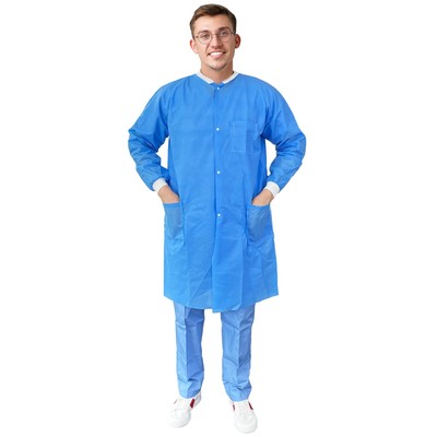 EZGOODZ Disposable Lab Coats 46 Long. Pack of 10 Medical Blue Adult Work Gowns