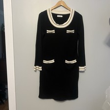 Calvin Klein Women's Sweater Dress Sz Large Black with White & Chain Trim Knit
