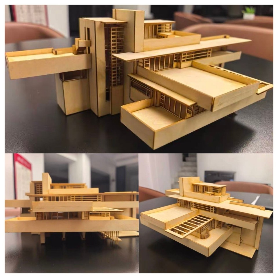 1/75/100 Fallingwater Villa 3D Wooden DIY Building Model Assembly Kits Set Gifts