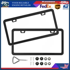  2Pc Heavy Duty Matte Black Rustproof License Plate Frames Cover Stainless steel