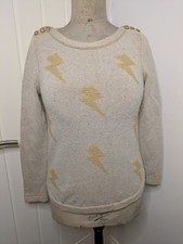 White Stuff Lightning Bolt Print Merino Wool Blend Jumper Size 10 Womens