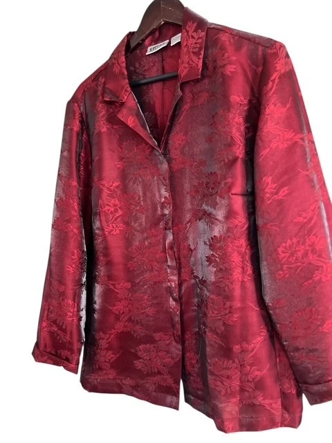 Blusa túnica Chicos 3 US XL mezcla de seda vino profundo brocado floral LS botón delantero Foto 4 de 4