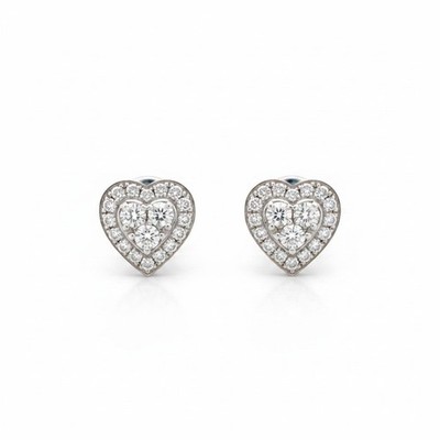 18k Gold Heart Diamond Stud Earrings - Vintage