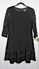 Jessica Howard, black, sequined lace, lined, Holiday cocktail party dress. 12 P