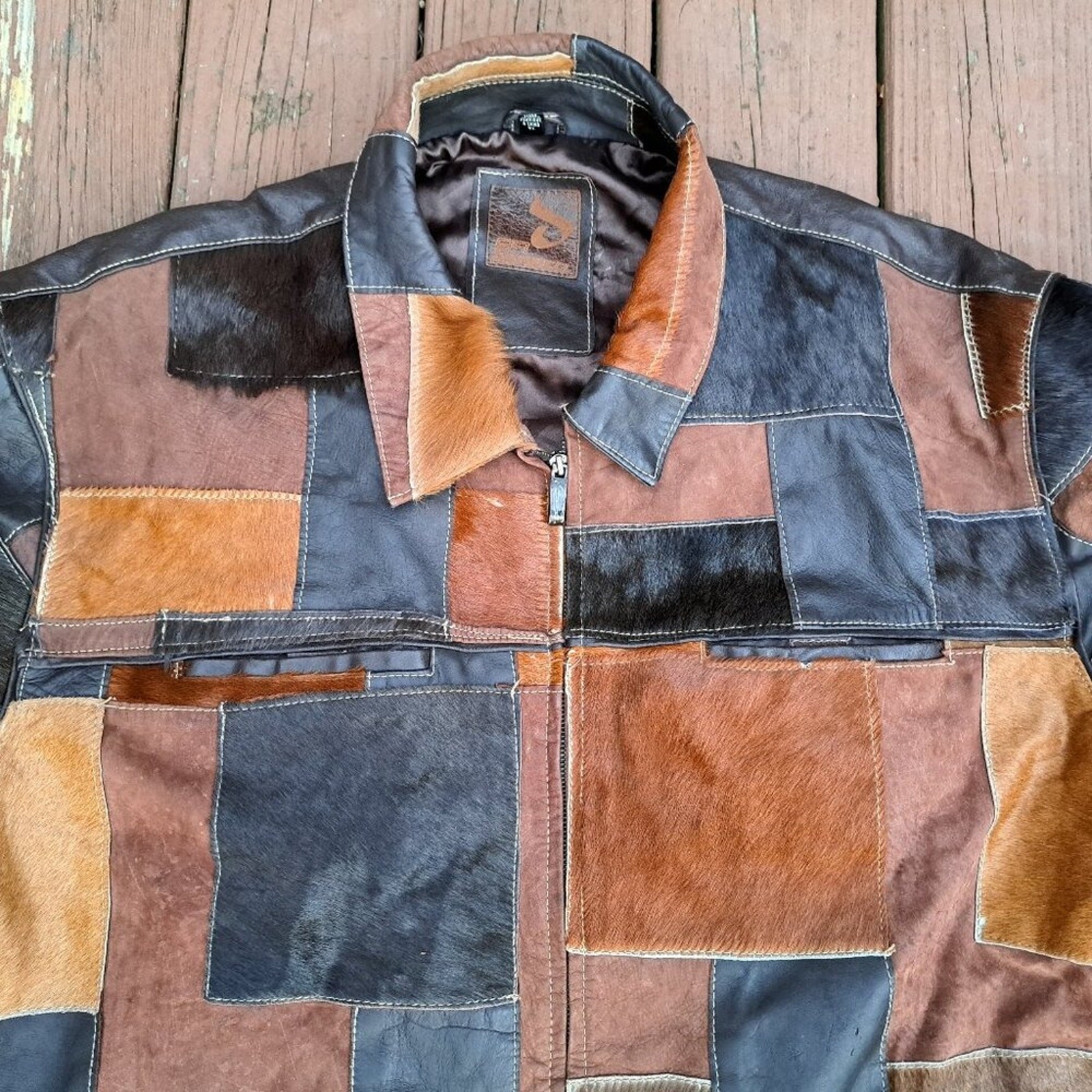 Vintage Davoucci Jacket Leather Patchwork Men Bro… - image 2