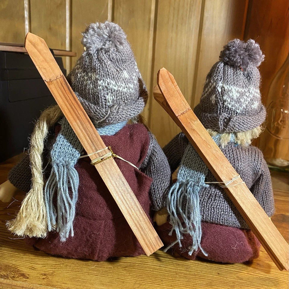 "Par de muñecas de esquí noruegas vintage de 12"" para niño y niña" Foto 4 de 4