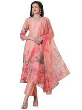 GoSriKi Women's Rayon Viscose Printed Straight Kurta with Pant Dupatta