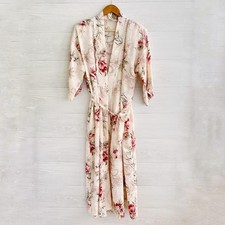 Vintage California Dynasty Blush Floral Satin Boudoir Peignoir Robe M