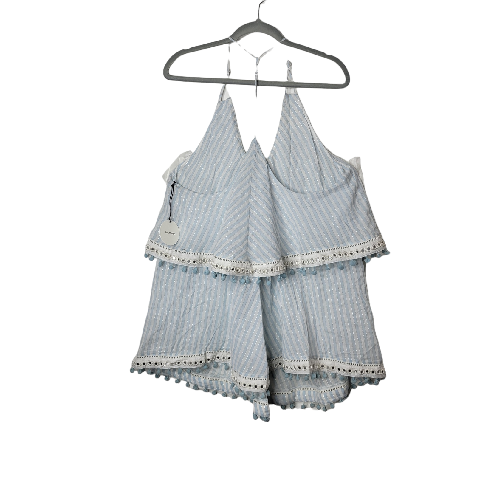 Anthropologie Tularosa Striped Gauze Racerback Strappy Pom Pom Dress