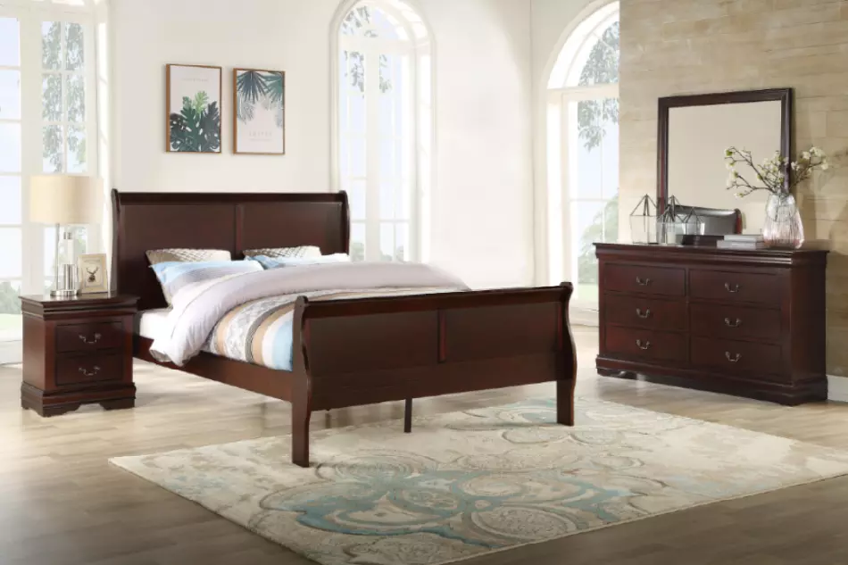 NEW Queen King Twin Full 4PC Cherry Brown Sleigh Bedroom Set