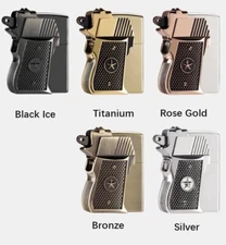 1911 Firearm Gun Handle Hammer Flip Windproof Kerosene Wick Flint Pocket Lighter