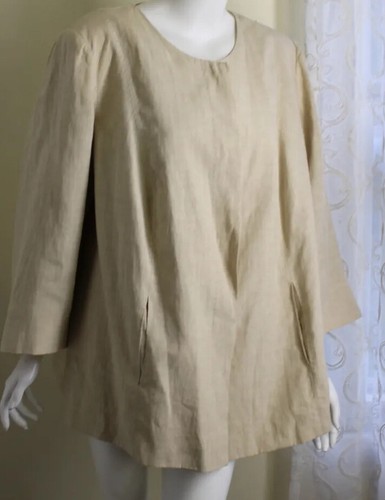 Marina Rinaldi 31 2x 3x Gorgeous Natural Linen 3/4 Blazer Jacket Beautiful  - Picture 3 of 5