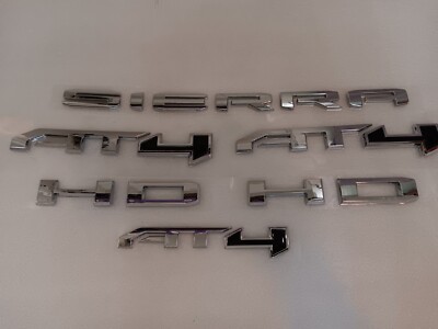 6PCS Chome Blk AT4 HD Emblems Sierra Letters Fit GMC Sierra 2500HD 3500HD