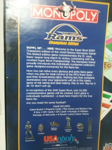 St. Louis Rams Champions Monopoly Limited Edition #1732 Super Bowl XXXIV 2000 - Picture 11 of 12