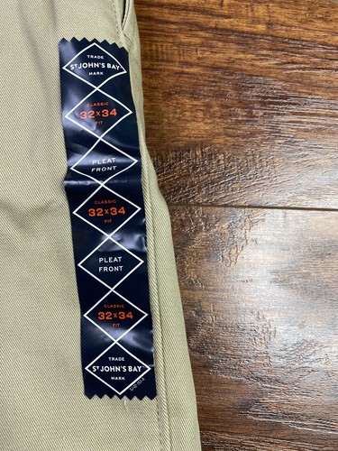 St.Johns Bay Mens Worry Free Chino Classic Flat Front Khaki Pants 32 x 34 NWT F1 - Picture 6 of 6