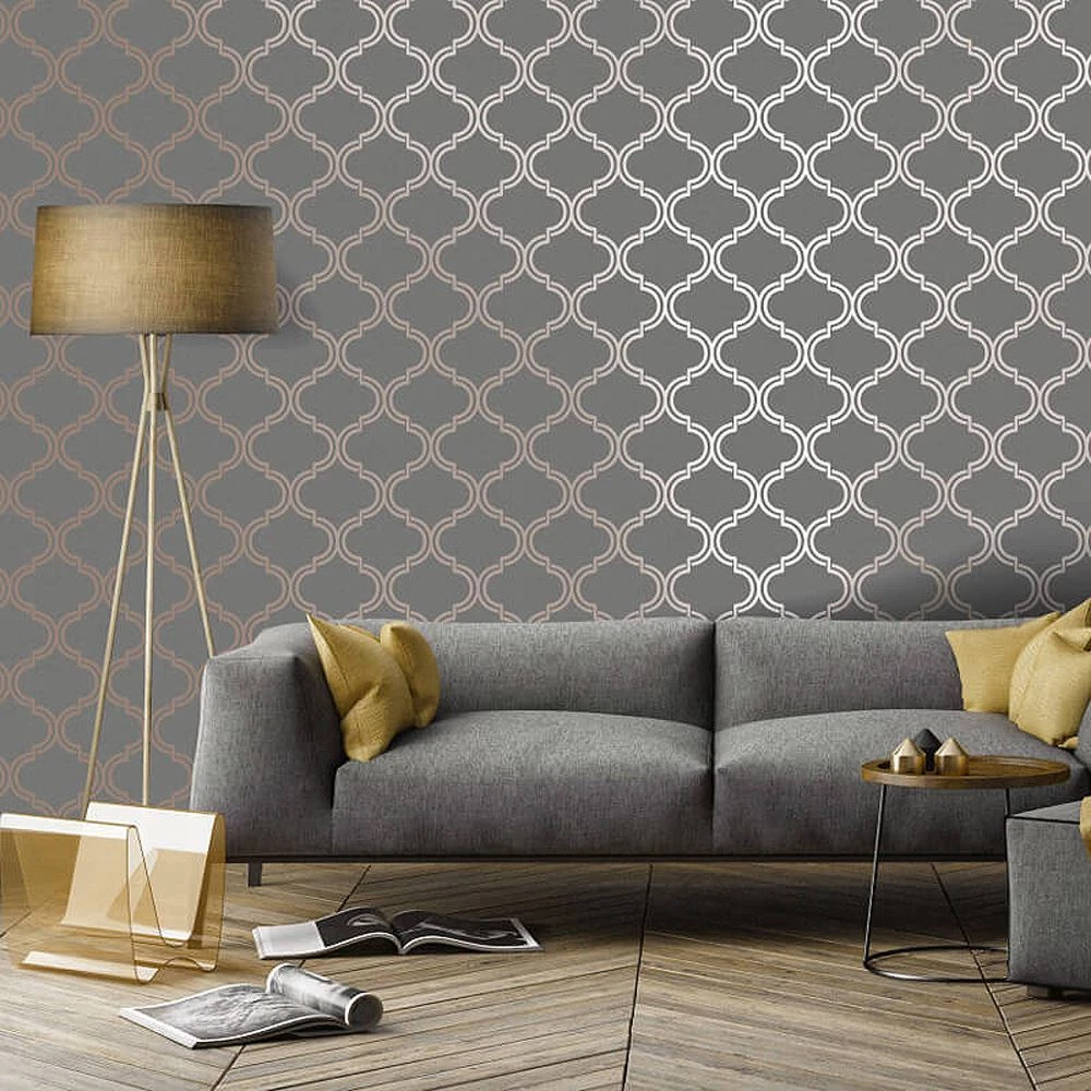 geometric grey rose gold metallic shimmer wallpaper holden decor