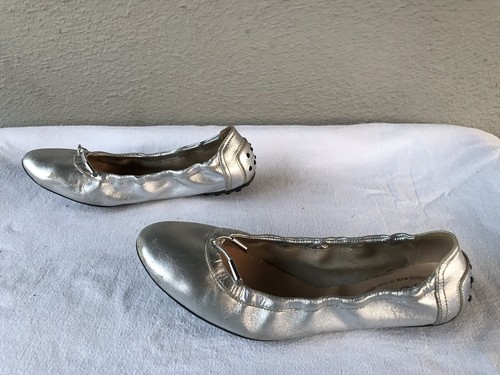 RARE EUC TOD's Silver Leather Ballerina Flats Women's Shoes Size US 9 EUR 39 B - Picture 7 of 9