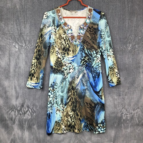 Andrea Behar Boston Proper Animal Print Notch Neck Dress Women's Small Stretchy - Bild 1 von 11