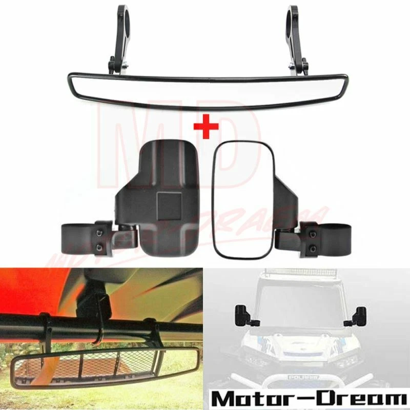 Espejos retrovisores laterales 1,75" + espejo retrovisor ancho UTV para Polaris RZR S 800 900 XP1000 Foto 2 de 4