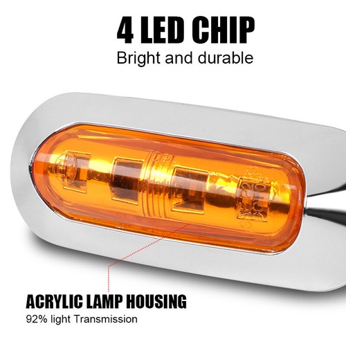 30X Clearance Light LED Side Marker Truck Trailer LORRY Lamp Amber Chrome 12-24V - Picture 5 of 10