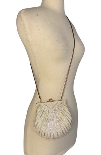 Antik Vintage 1950er Jahre Perlenmuschel schick Gold Kette Clutch Geldbörse - Bild 11 von 11