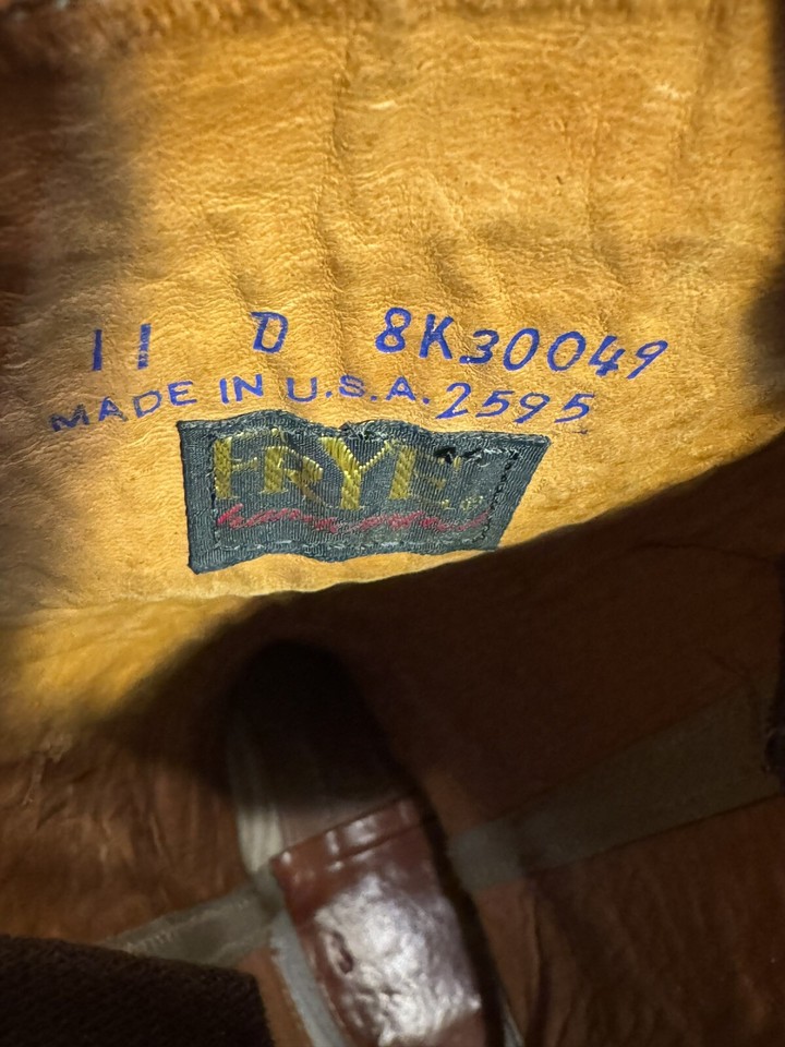 Vintage 1970s Frye 2595 Black Label Campus Boots Cognac Size 11 D Made