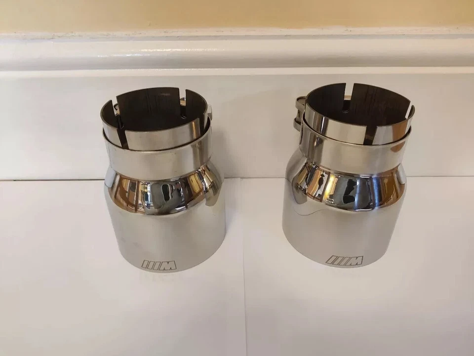 BMW M LOGO SILVER CHROME EXHAUST TIPS BMW F10 F11 F20 F21 F22 F23 F30 F31 F32 - Image 2 of 4