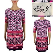 Eliza J Womens 2 Dress Pink Geometric Boatneck Sheath Work Officer Mini Pink EUC