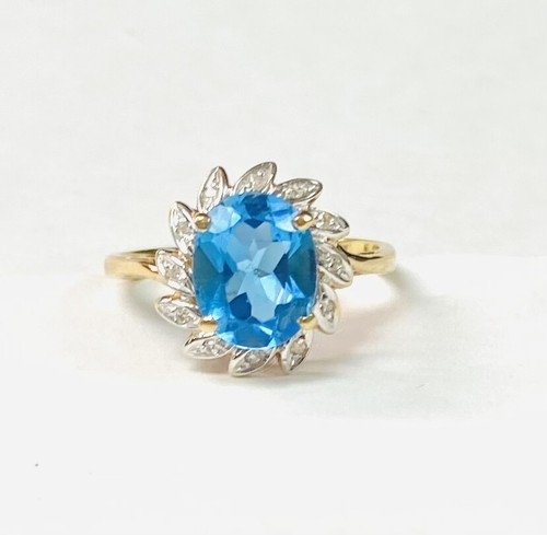 Blue Topaz 14K Yellow Gold and Diamond Ring - Picture 1 of 5