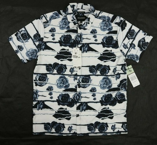 Drill Clothing Mens Shirt Stretch Short Sleeve Floral Roses White Size Medium