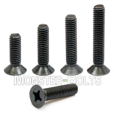 Bulk Qty 500 - M6 x 50mm DIN 965 Metric Phillips Flat Machine Screw Black Ox