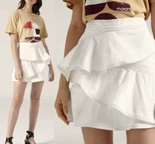 Isabel Marant Etoile White Denim Skirt Beige Stitching 36/4/S