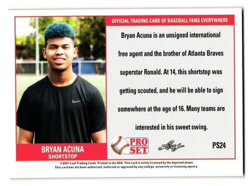 Juego Bryan Acuna Leaf Pro 2021 rojo novato - Minnesota Twins - Imagen 2 de 2