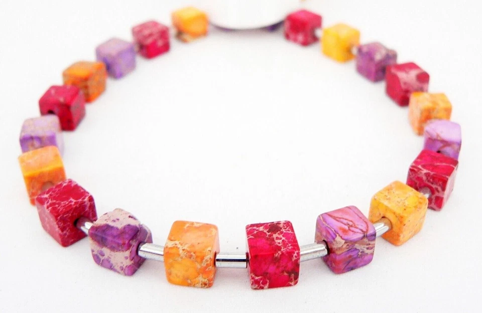 Armband Würfel Cube Edelstein Jaspis Orange, Rot, Lila, Multicolor Hämatit 213n - Bild 4 von 4