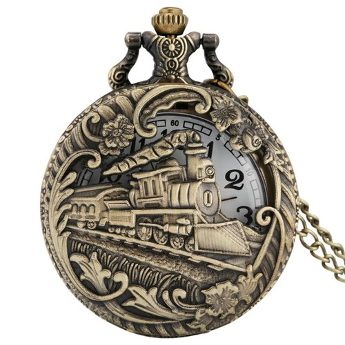 Steampunk Bronze Quartz Pocket Watch with 80cm Chain White Arabic Number Dial - Picture 8 of 36