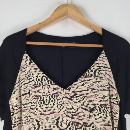 Wish dress womens 12 shift beige geometric short sleeve Vneck 102731 - Picture 2 of 8