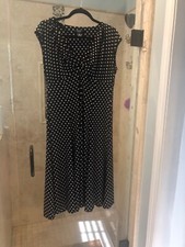 Chaps Lauren Jersey Polka Dot Dress L Short Sleeve V Neck Black White Large