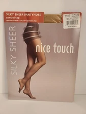 Nice Touch Silky Sheer Control Top Pantyhose NATURAL sz AB, Lycra Spandex Leg