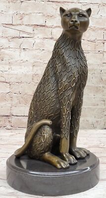 Handmade Bronze Sculpture of a Sitting Cougar Wildlife Artwork Collector Edition