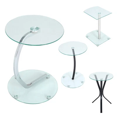 HOMGARDEN-STORE Small Round Square End Table Bedside Nightstand Tempered Glass Side Coffee Table