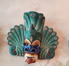 12 inches Peacock Mask Sri Lankan Peacock Mask Handcrafted Wooden Wall Decor T