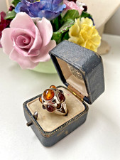GORGEOUS VINTAGE MODERNIST 925 SOLID STERLING SILVER AMBER DOME RING